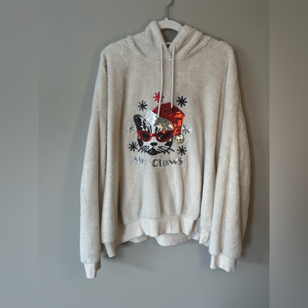 Inspire Hearts Christmas Sequin Cat Design Hoodie Size 2X